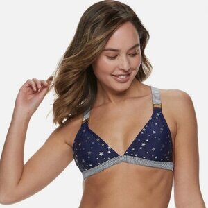 SO Blue Star Bikini Top - Junior Swimwear Triangle With Buckle Straps Racerback